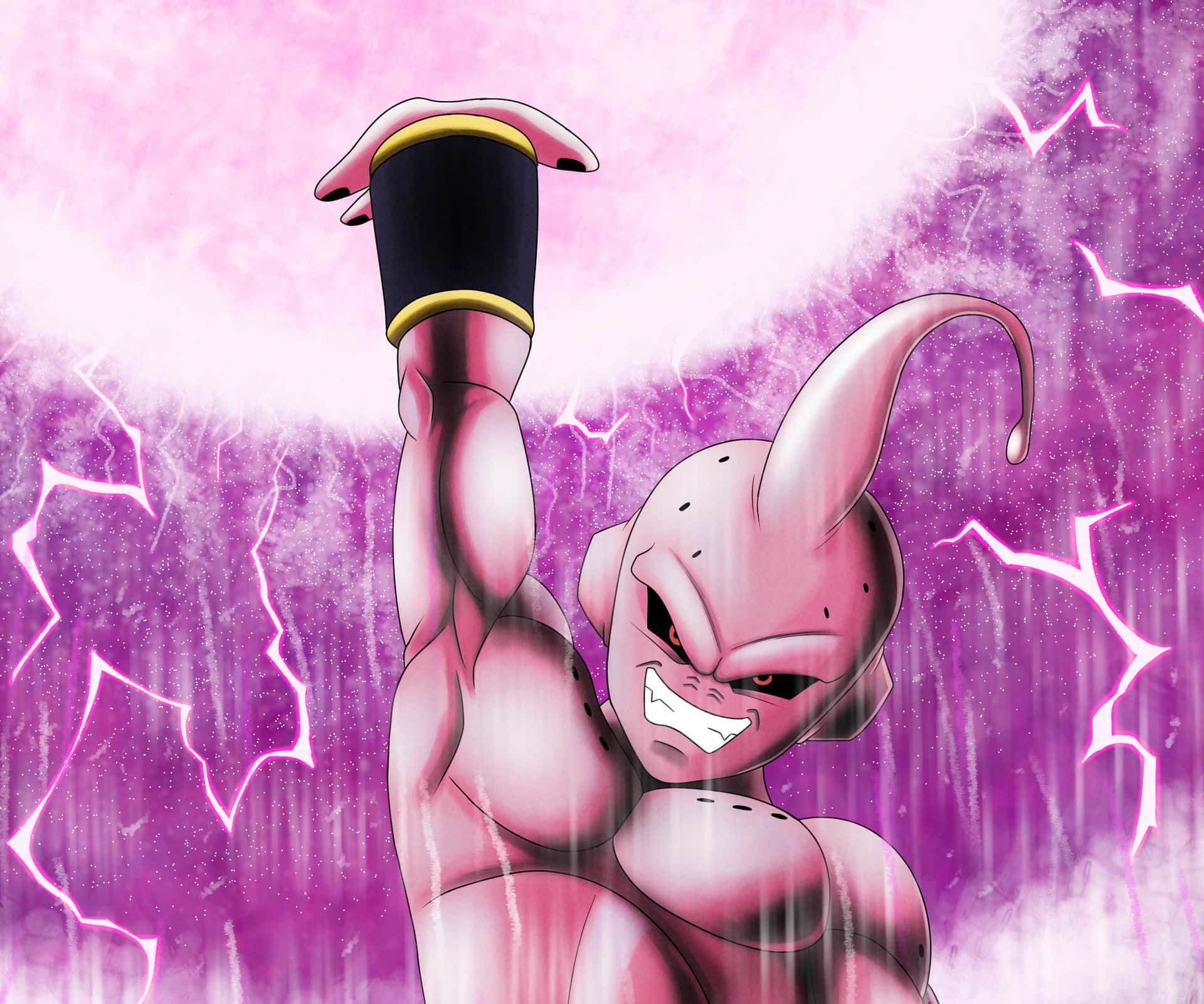 Buu, pink-skinned anime character, horns, Full HD Desktop Wallpaper