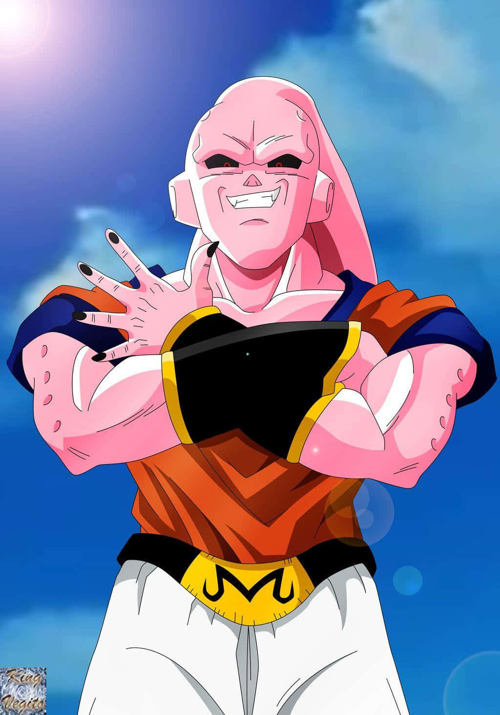Buu, pink-skinned anime warrior, orange and white gi, HD Phone Wallpaper