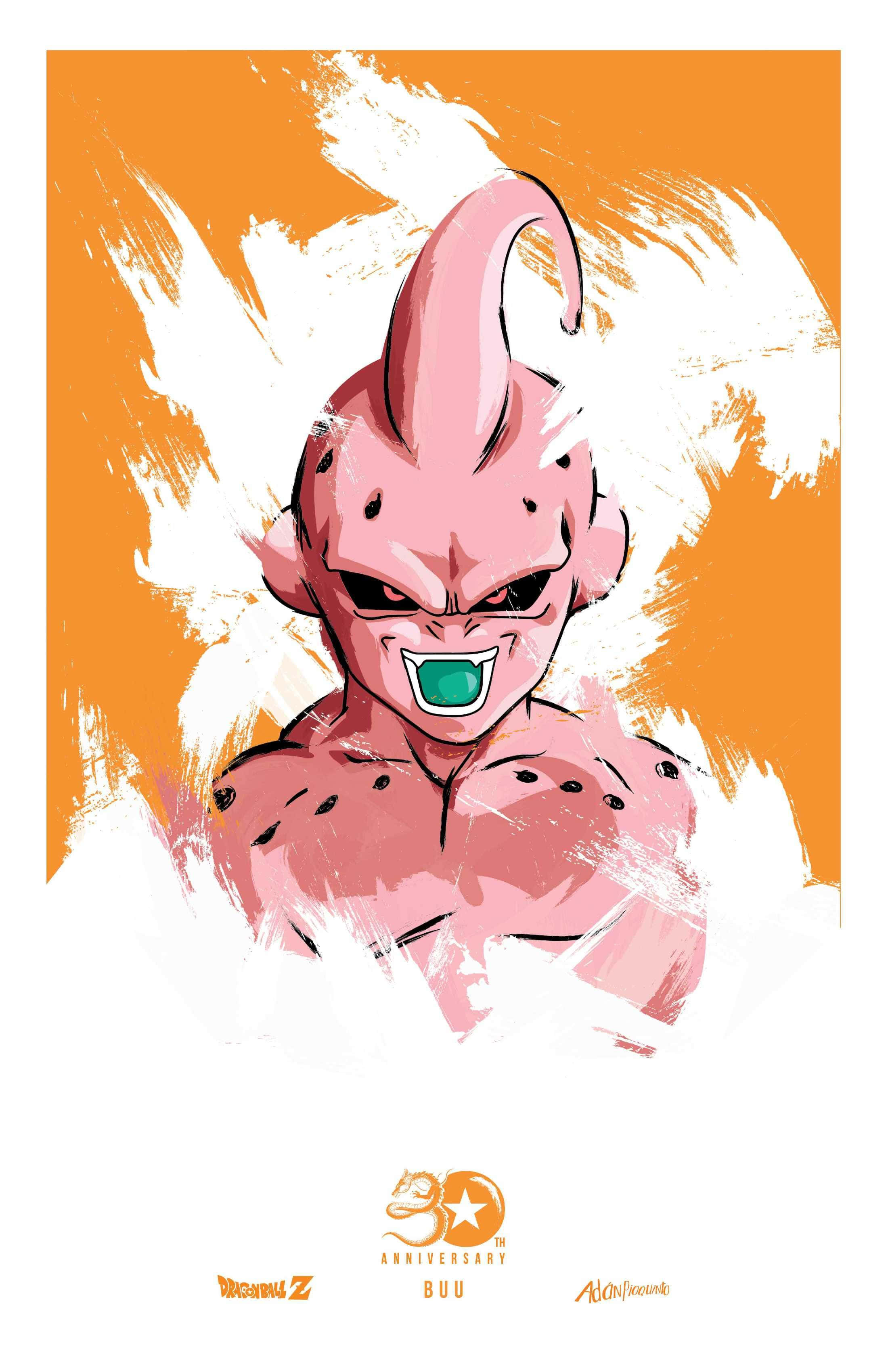Buu, pink anime character, green mouth, 2K Phone Wallpaper