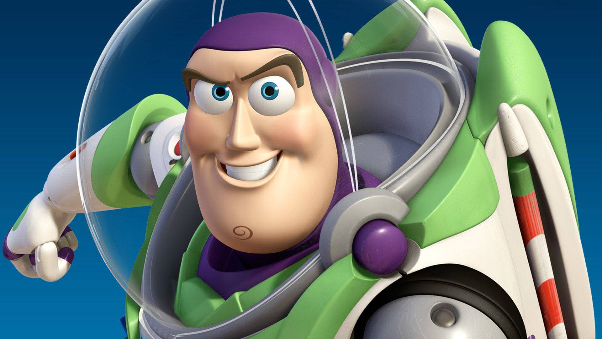 Buzz Lightyear Of Star Command, green and white space suit, solid blue background, Full HD Desktop Wallpaper