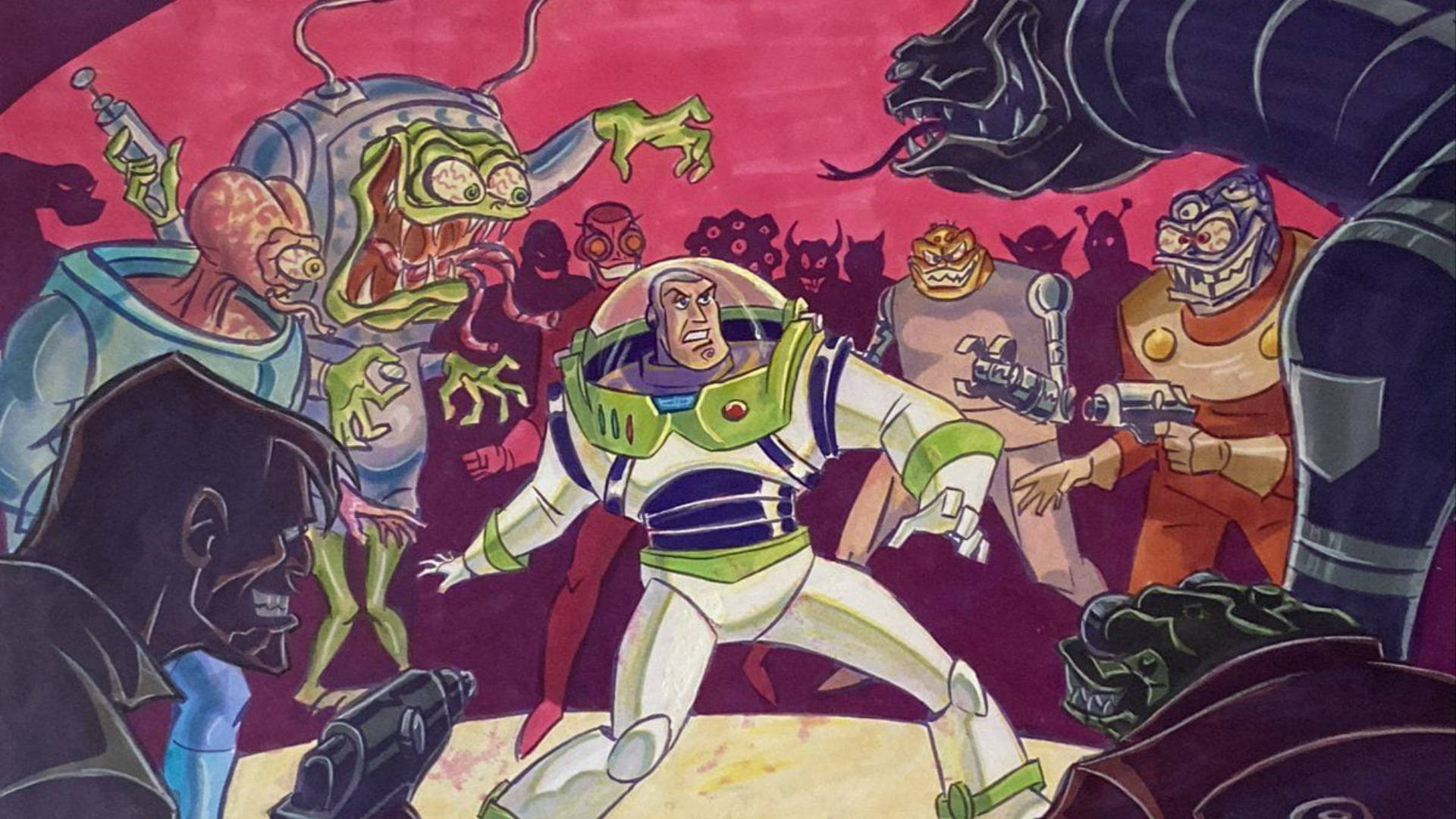 Buzz Lightyear Of Star Command, alien foes, battle scene, Full HD Desktop Wallpaper