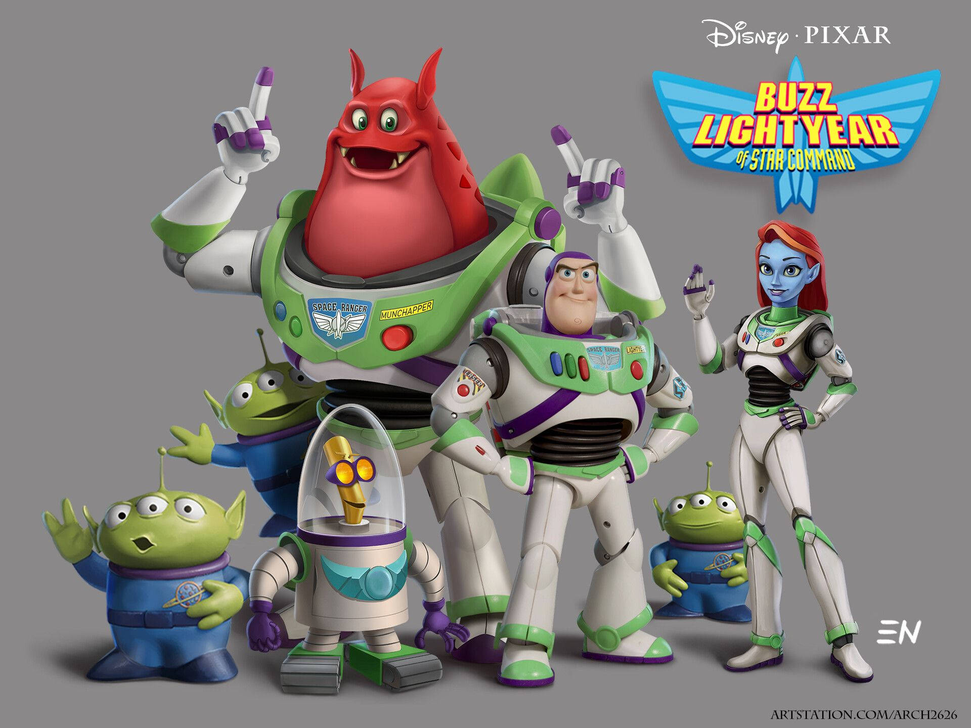 Buzz Lightyear Of Star Command, green white and purple space gear, gray background, Full HD Desktop Wallpaper