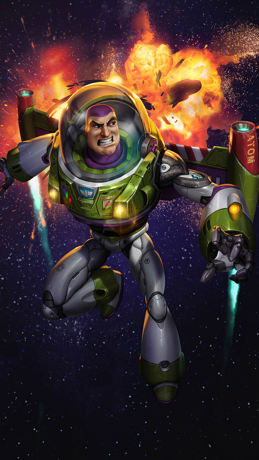Buzz Lightyear, green space suit, starry space, Full HD Phone Wallpaper