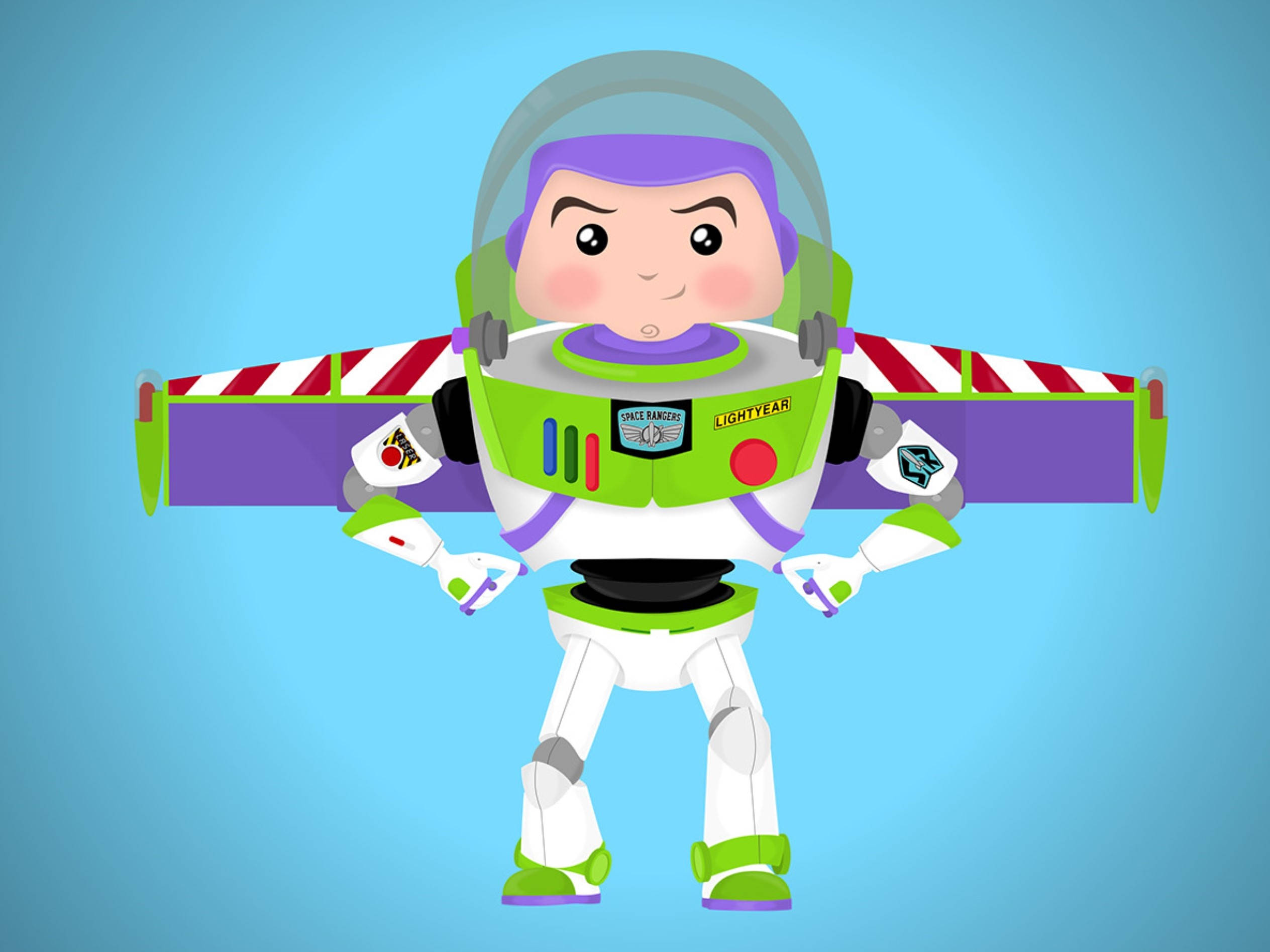 Buzz Lightyear, green and white space suit, solid blue background, Full HD Desktop Wallpaper