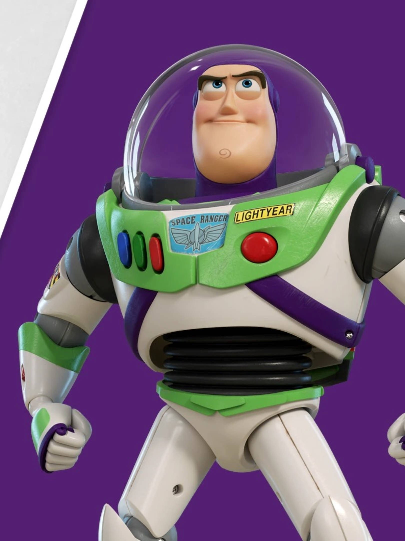 Buzz Lightyear, green and white space ranger suit, purple background, Full HD Phone Wallpaper