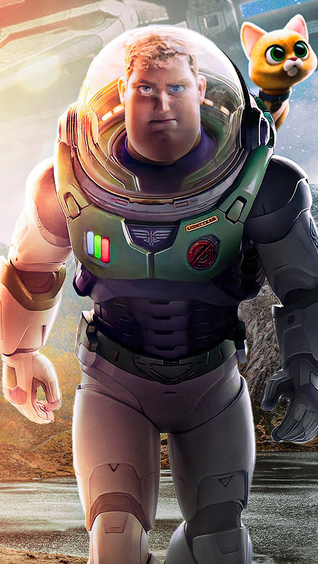 Buzz Lightyear, green and white space suit, orange cat, Full HD Phone Wallpaper
