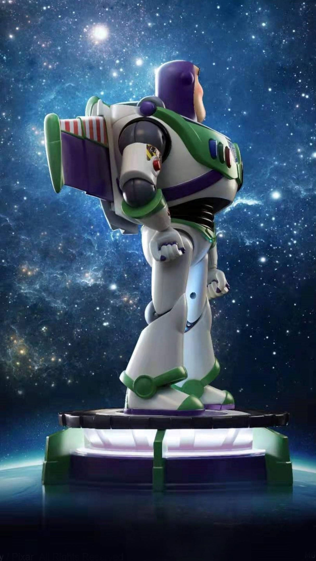 Buzz Lightyear, glowing platform, starry cosmic backdrop, Full HD Phone Wallpaper