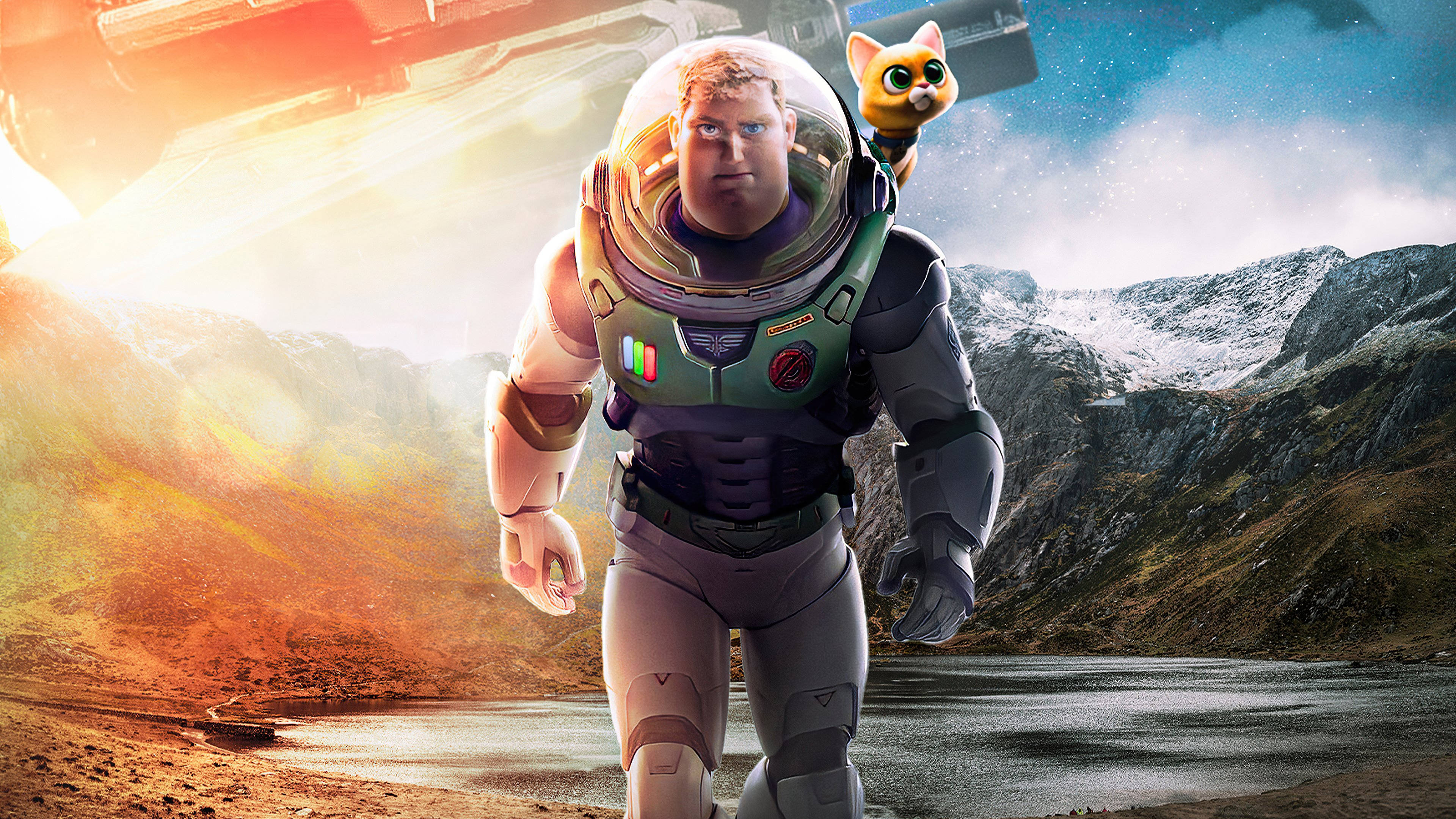 Buzz Lightyear, space suit, rocky alien landscape, 4K Desktop Wallpaper