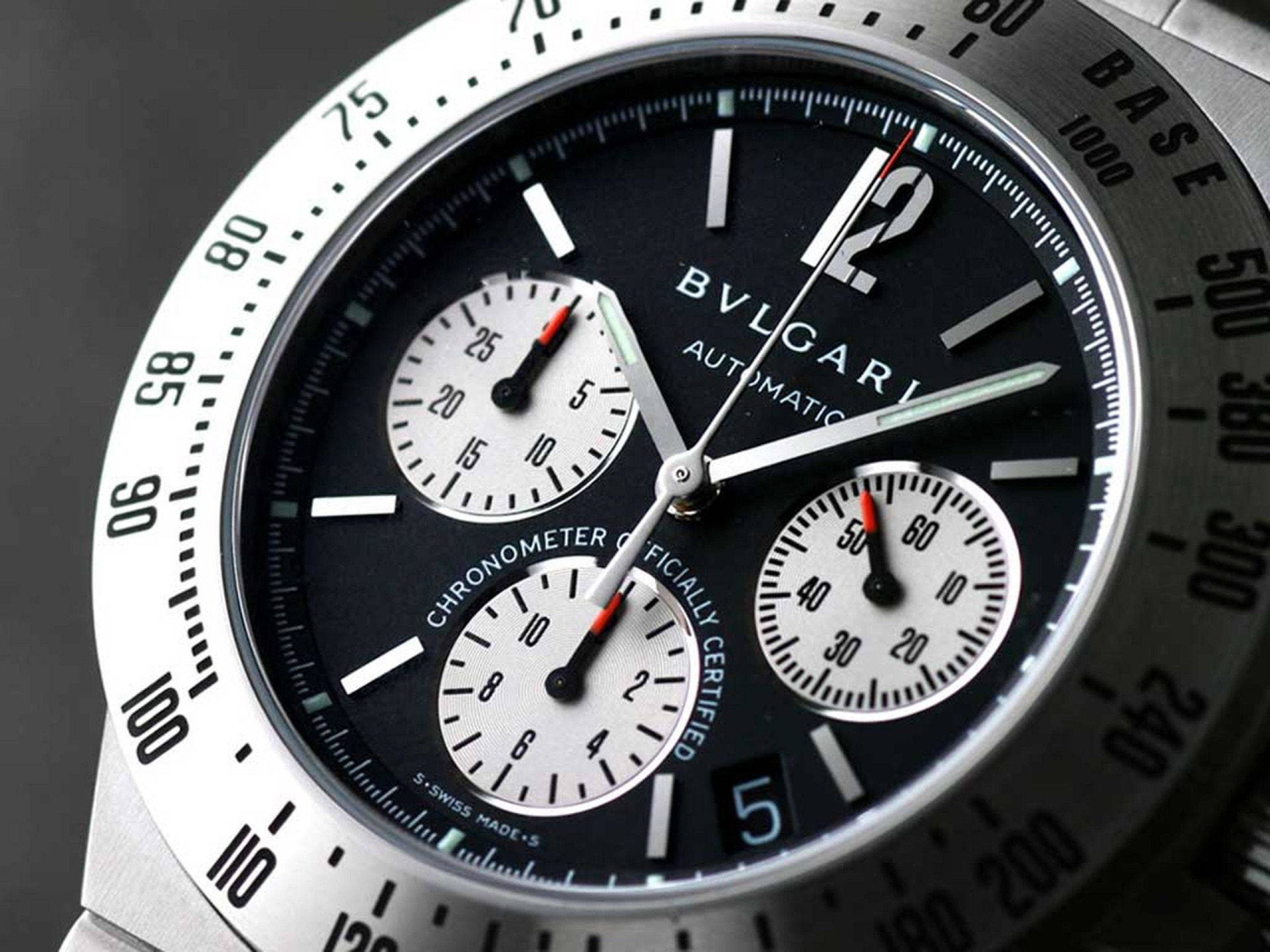 Bvlgari, silver and black, automatic chronometer watch, 2K Desktop Wallpaper