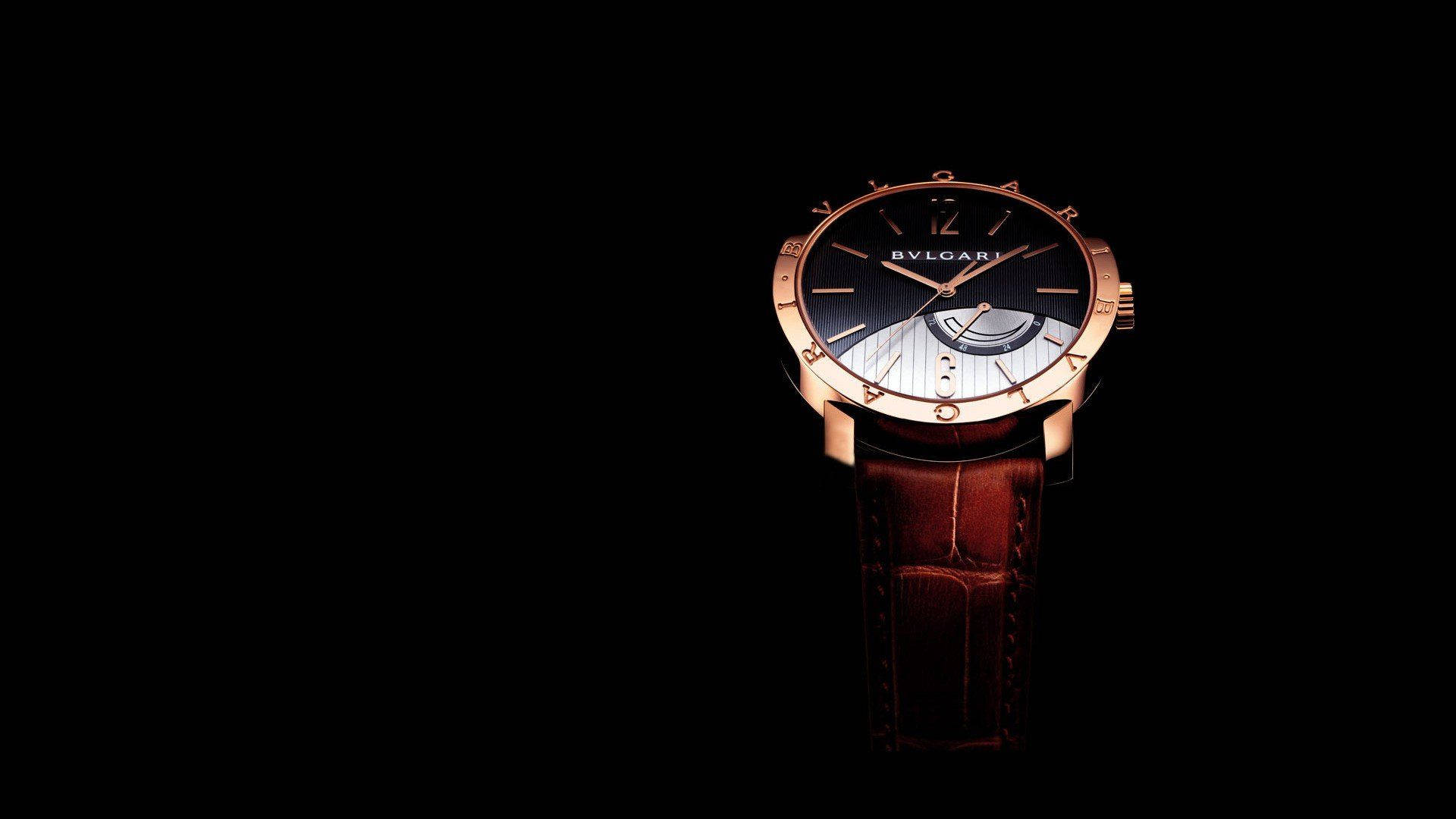 Bvlgari, rose gold, black dial, Full HD Desktop Wallpaper