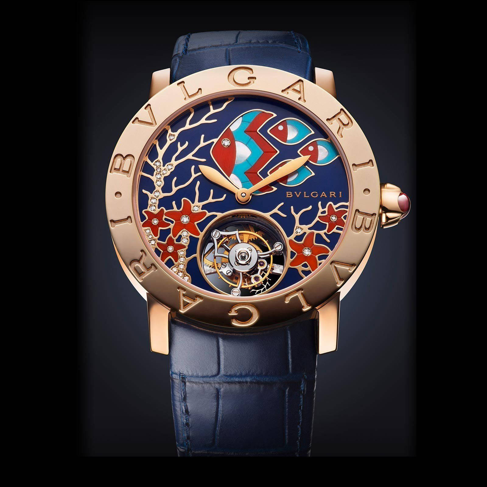 Bvlgari, rose gold, blue dial, HD Desktop Wallpaper
