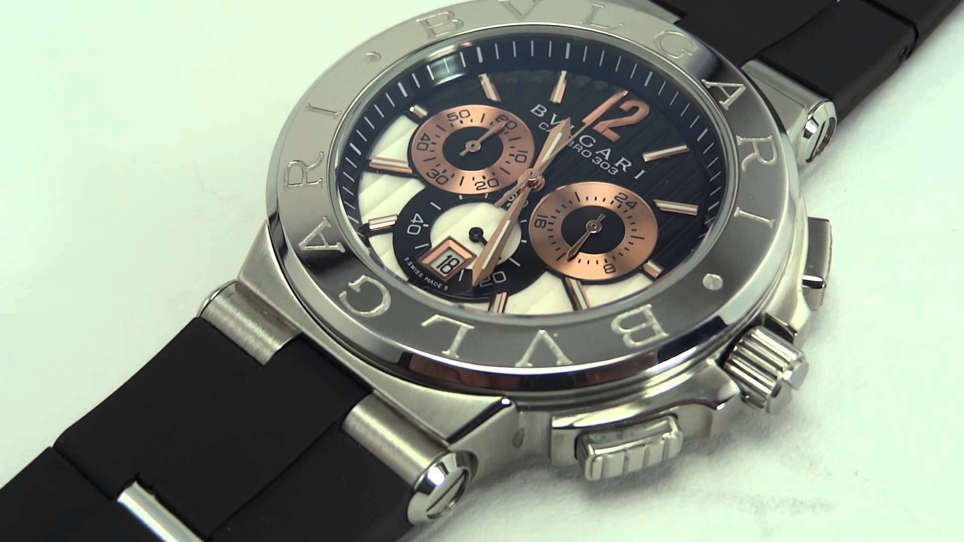 Bvlgari, chronograph watch, black dial, Full HD Desktop Wallpaper