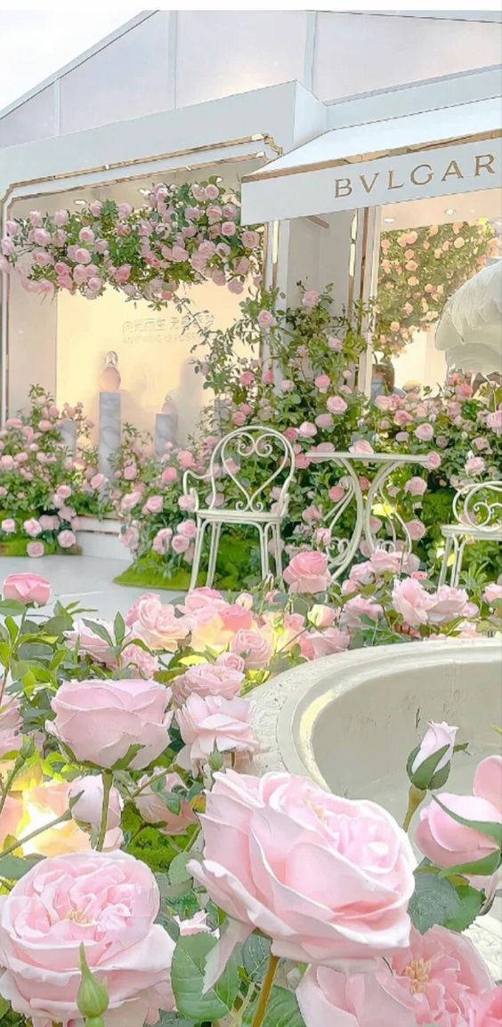 Bvlgari, pink vintage aesthetic, cascading pink roses, SD Phone Wallpaper