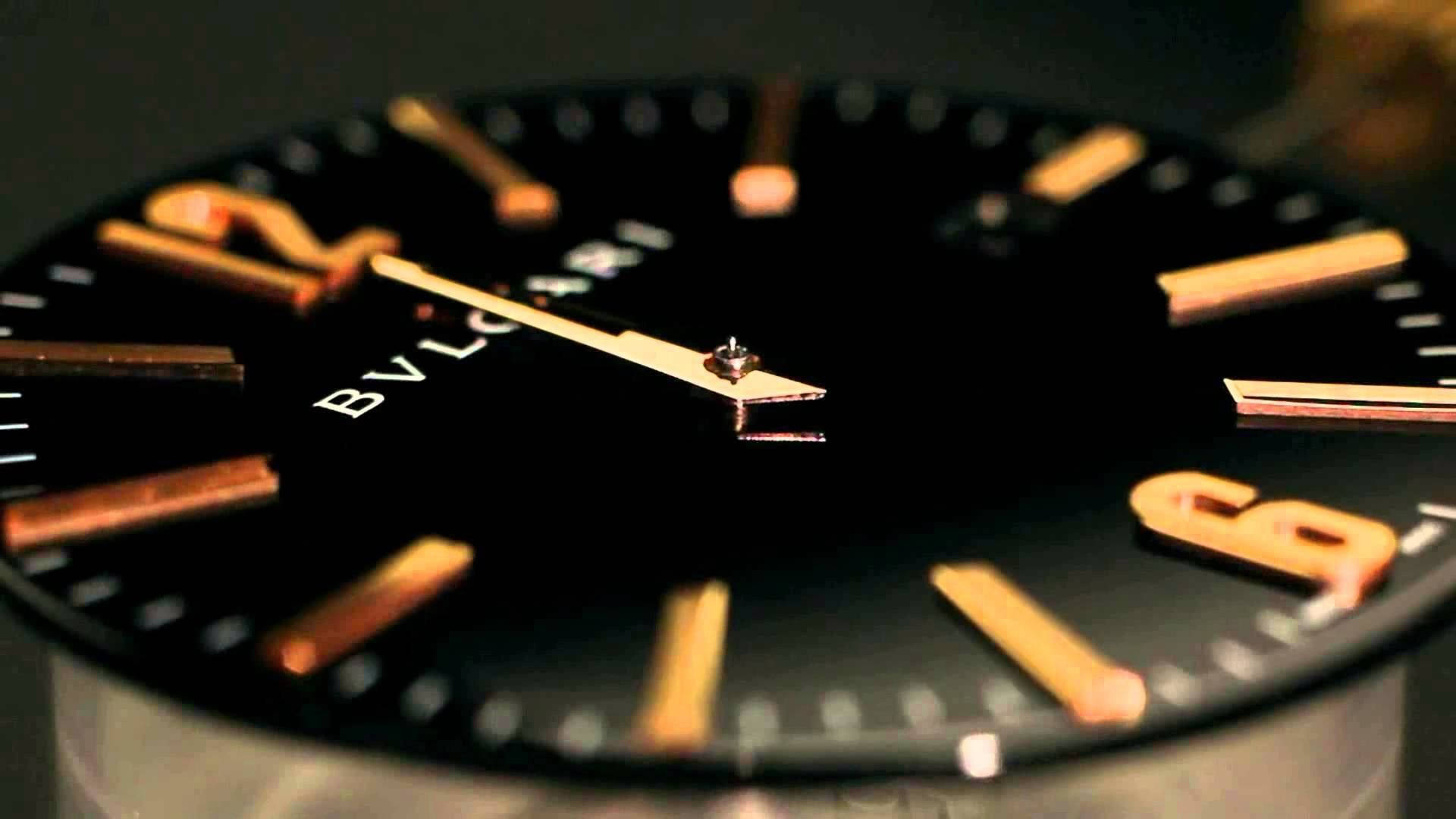 Bvlgari, gold hour markers, black dial, Full HD Desktop Wallpaper