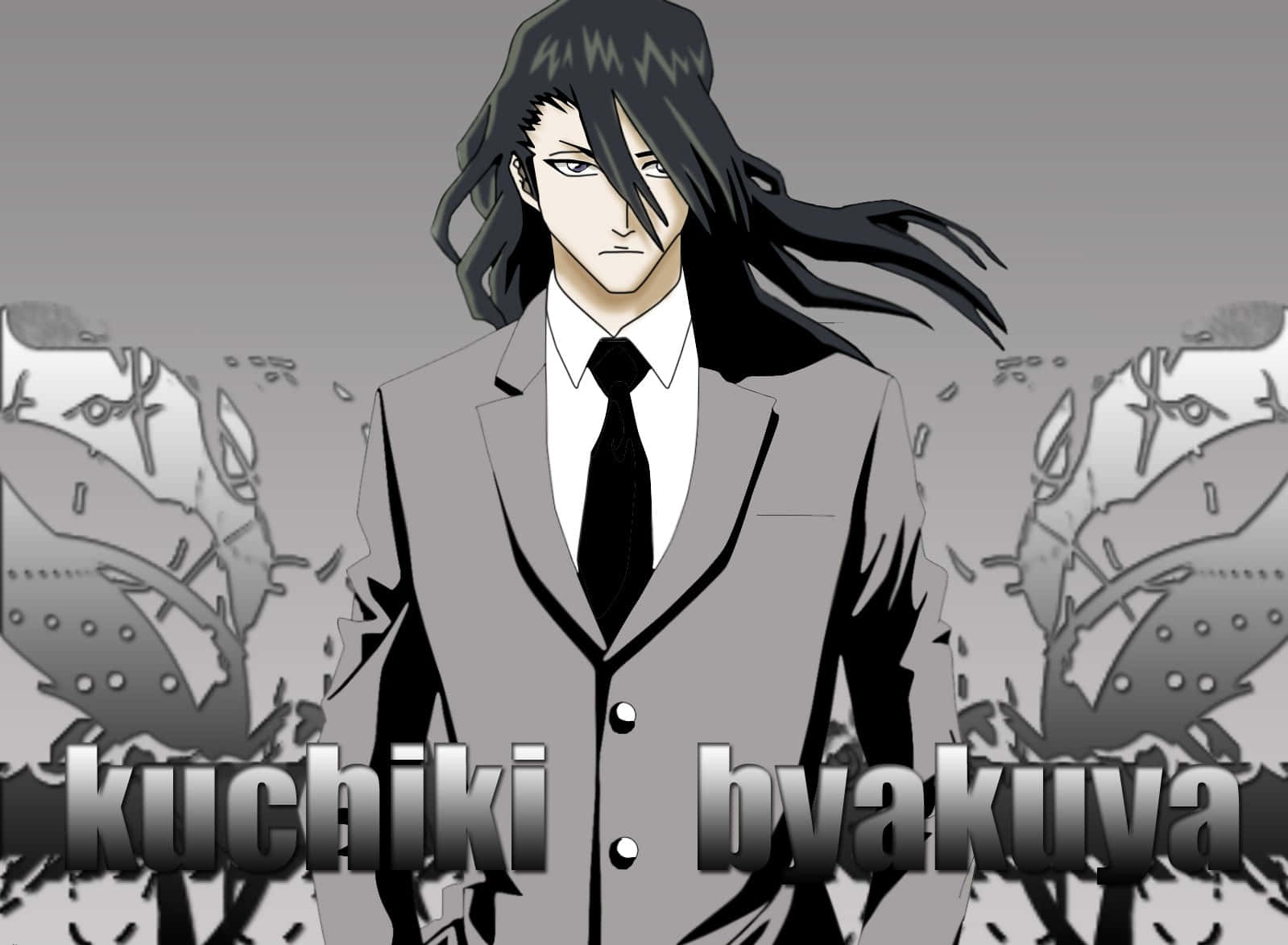 Byakuya Kuchiki, long black hair, gray suit, HD Desktop Wallpaper