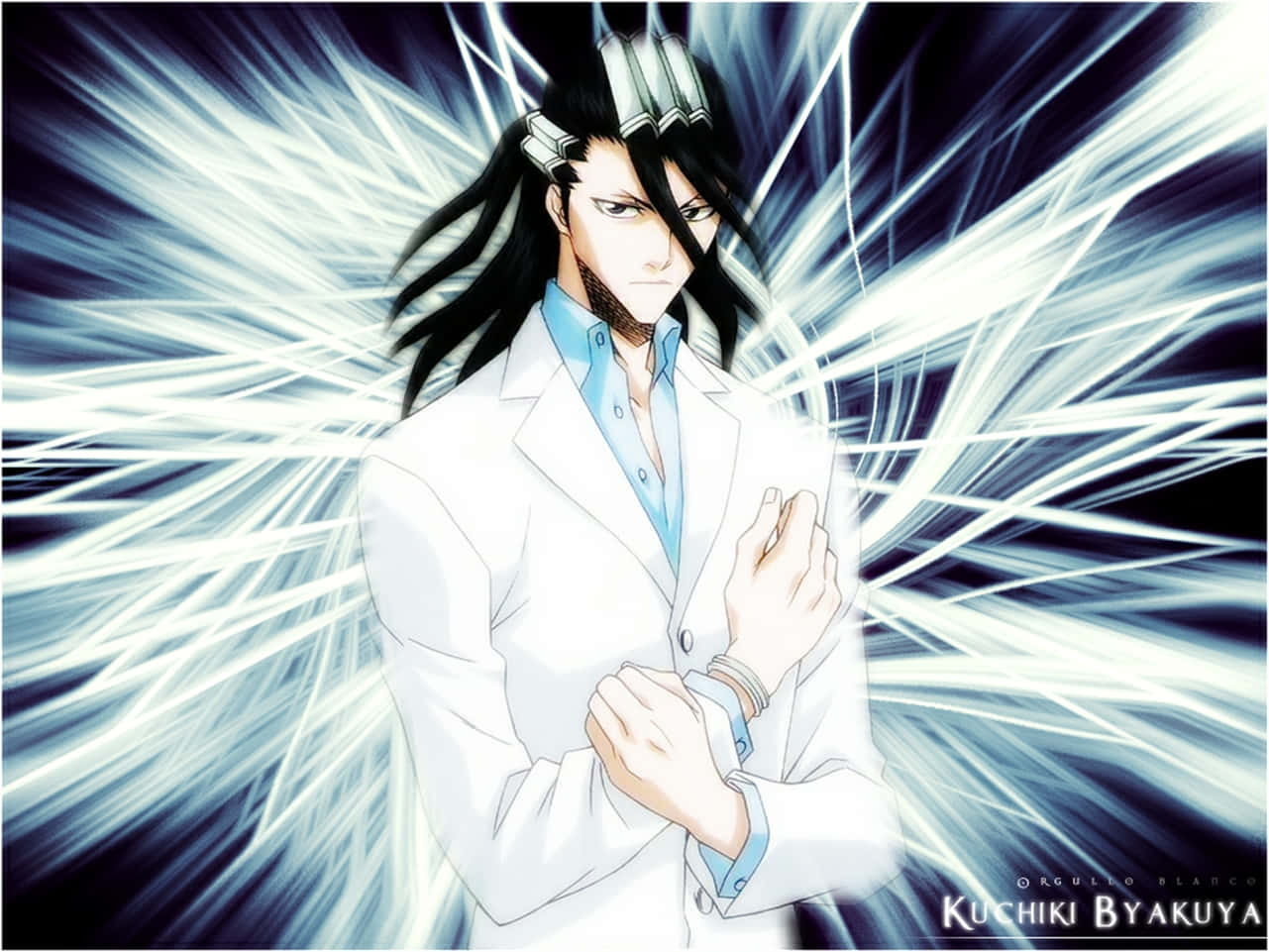Byakuya Kuchiki, white coat, blue and white energy burst, HD Desktop Wallpaper