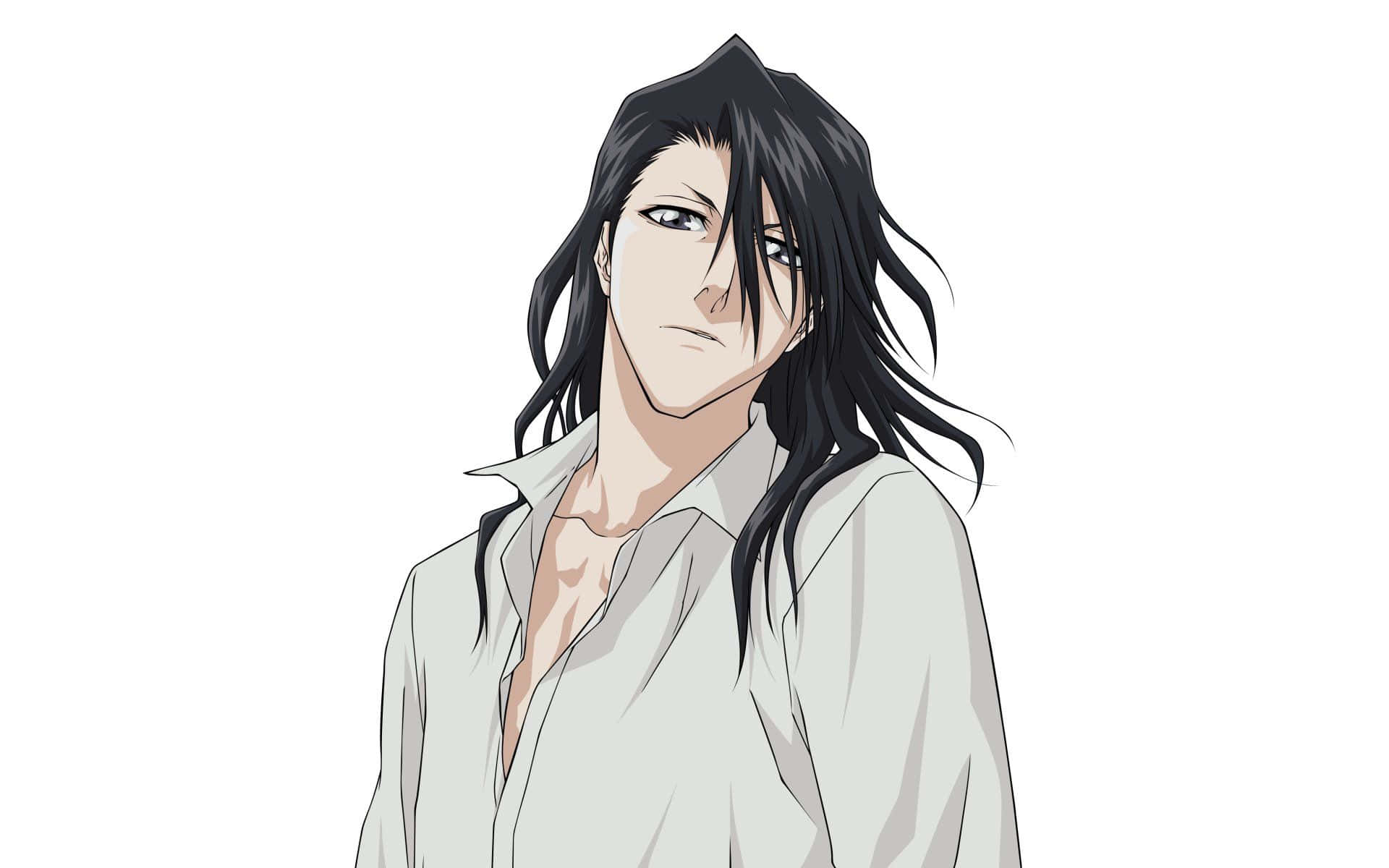 Byakuya Kuchiki, long black hair, white shirt, Full HD Desktop Wallpaper