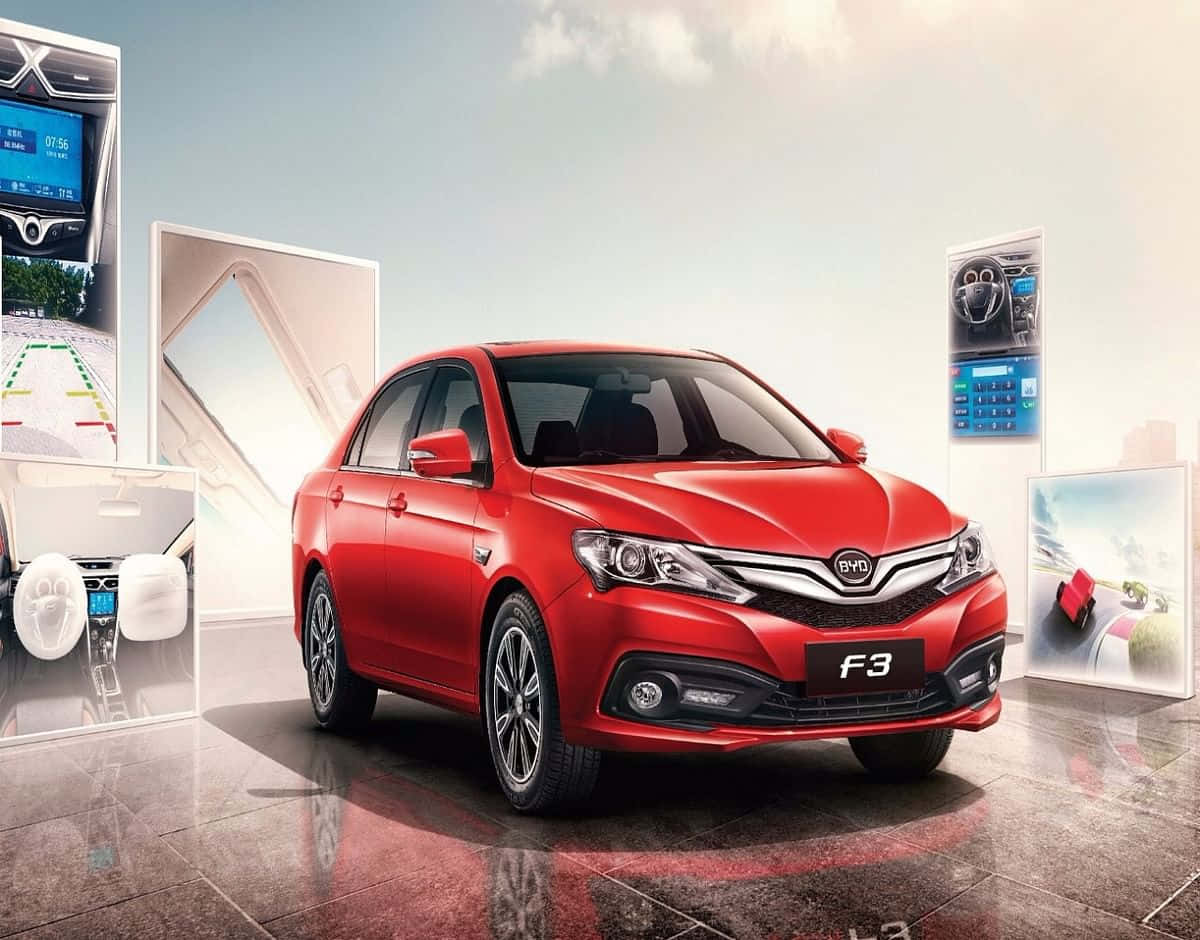 BYD F3, glossy red, modern studio, SD Desktop Wallpaper