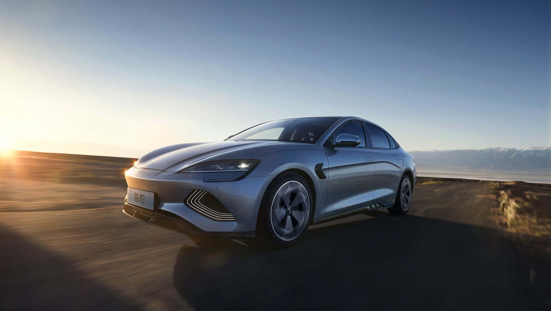 BYD, electric sedan, desert road, Full HD Desktop Wallpaper