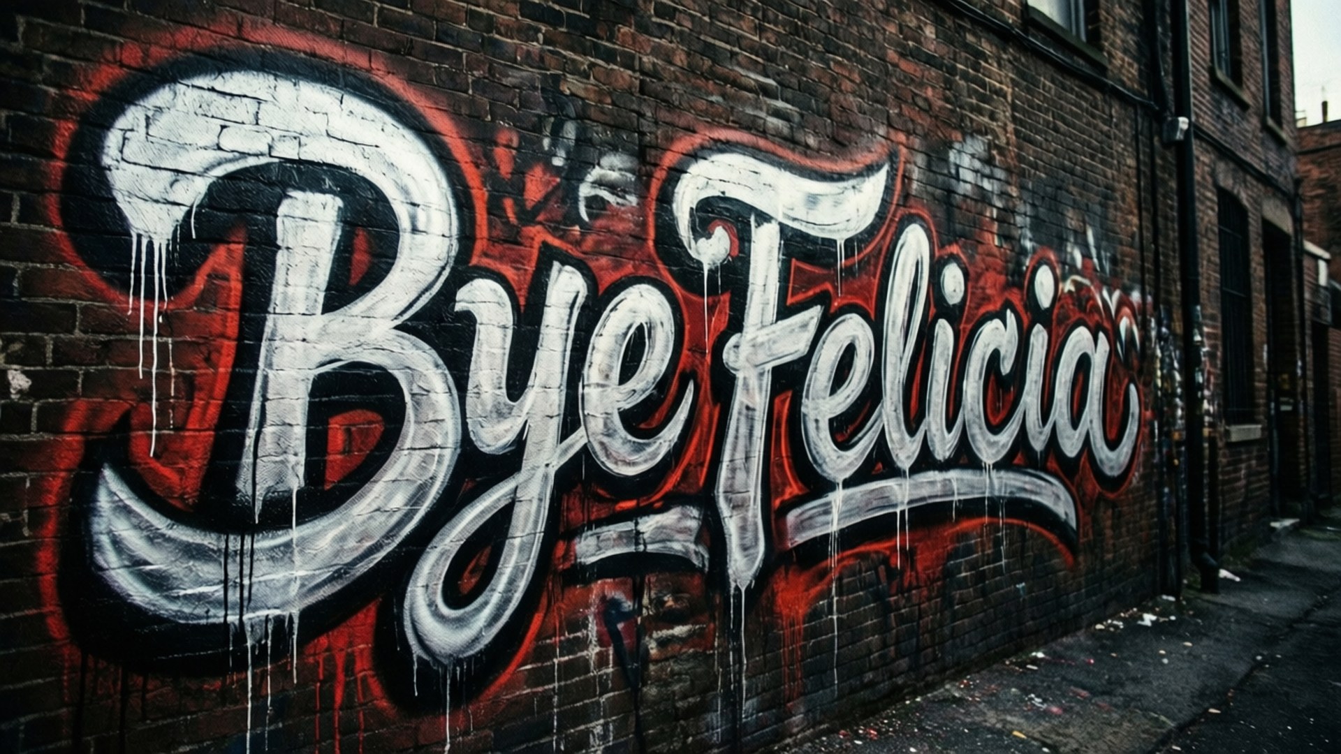 Bye Felicia, graffiti style, brick wall, Full HD Desktop Wallpaper