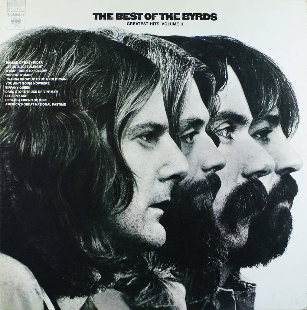 The Byrds, Black and white album cover, four overlapping profile portraits, SD Phone Wallpaper