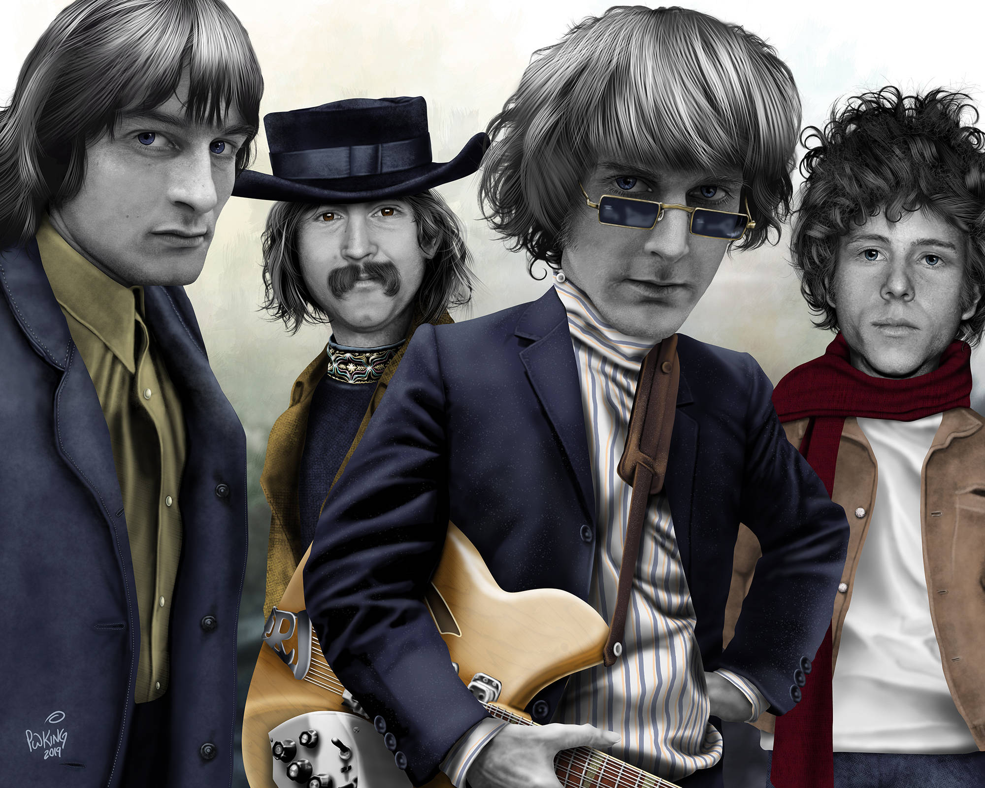 The Byrds, 1960s retro fashion, guitar, Full HD Desktop Wallpaper