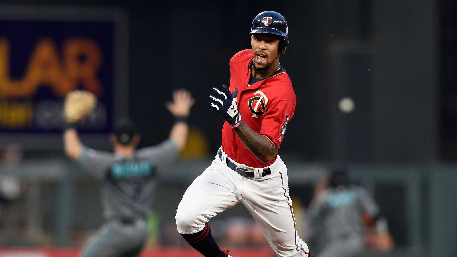 Byron Buxton, red uniform, night game, HD Desktop Wallpaper