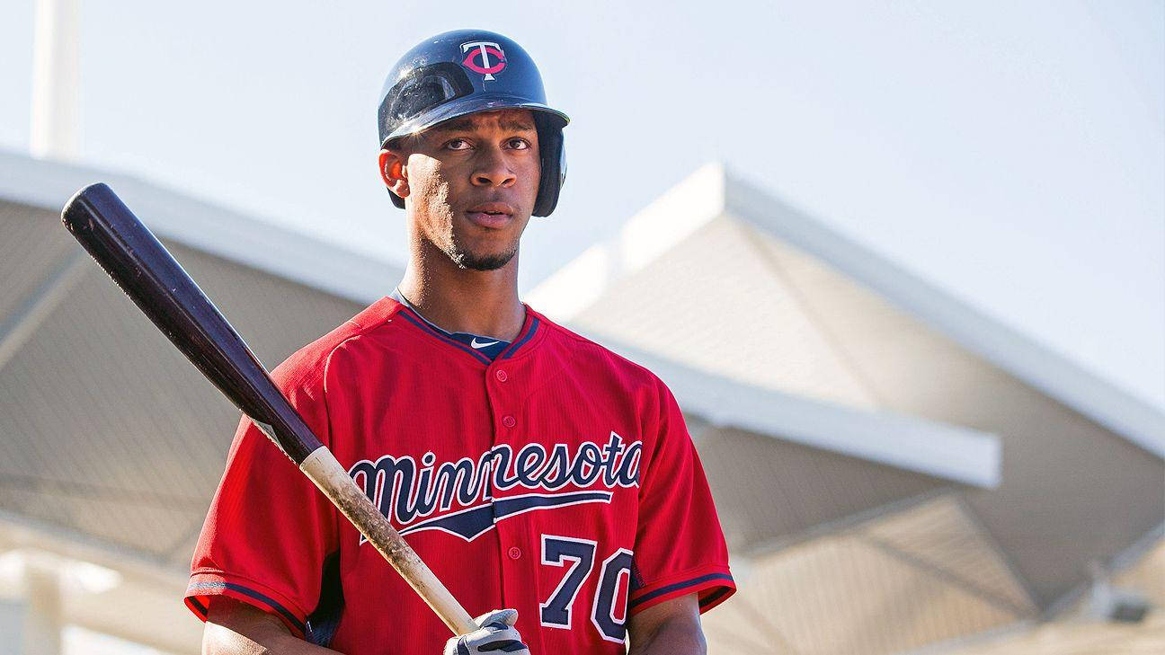 Byron Buxton, red Minnesota jersey, bat, HD Desktop Wallpaper