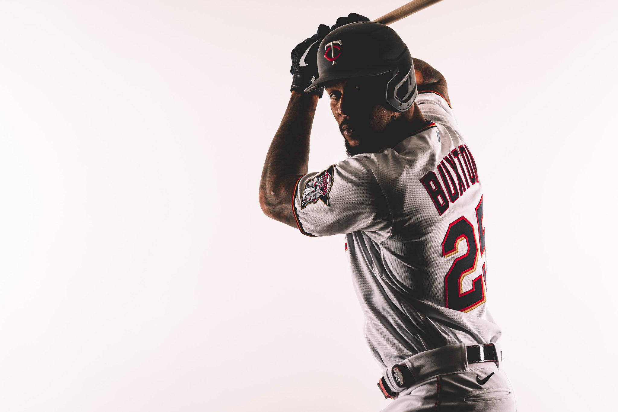 Byron Buxton, number 24, gray uniform, Full HD Desktop Wallpaper