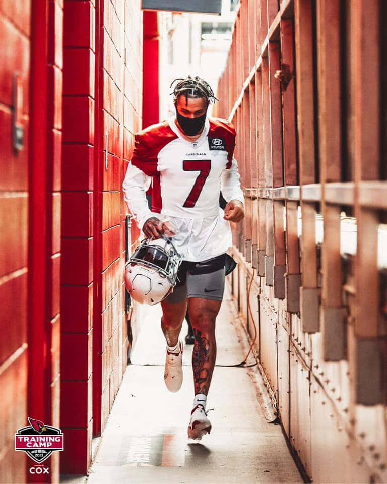 Byron Murphy, red and white jersey, red brick corridor, SD Phone Wallpaper