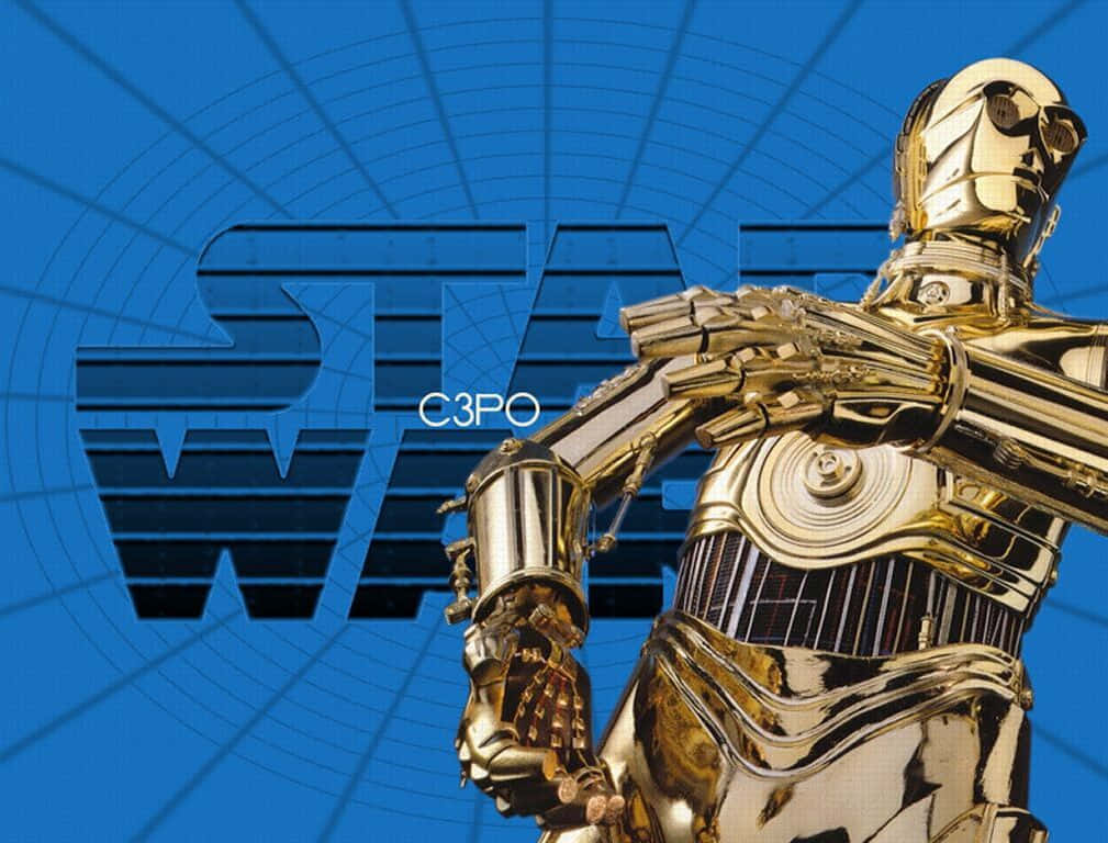 C-3PO, golden, blue Star Wars logo, SD Desktop Wallpaper