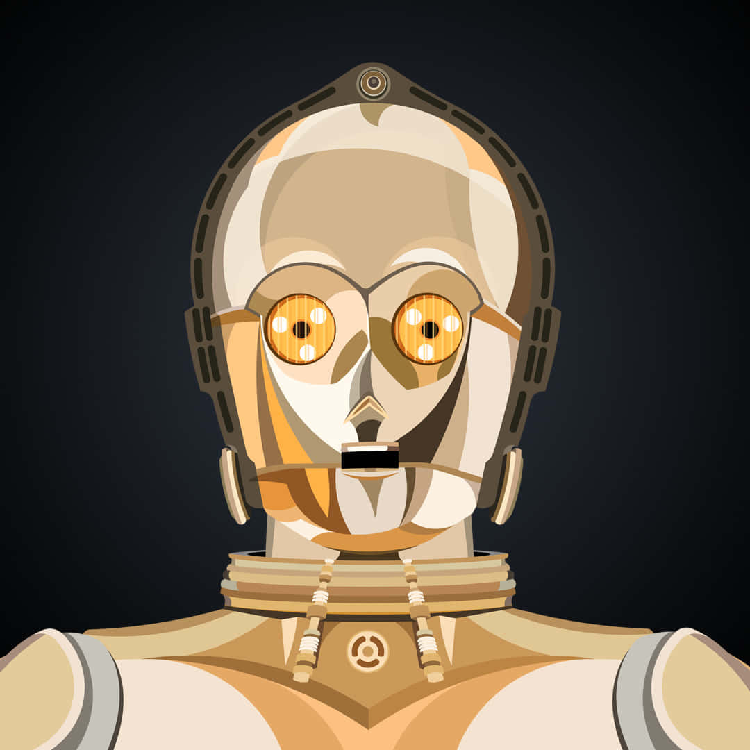 C-3PO, glowing orange eyes, dark background, SD Desktop Wallpaper