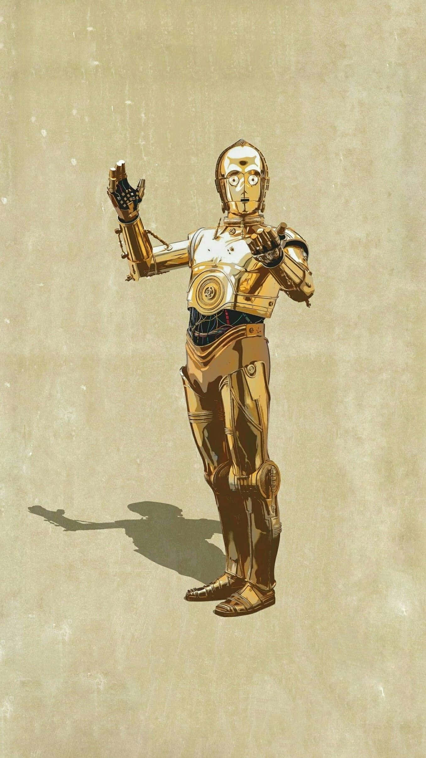 C-3PO, golden, textured beige background, Full HD Phone Wallpaper