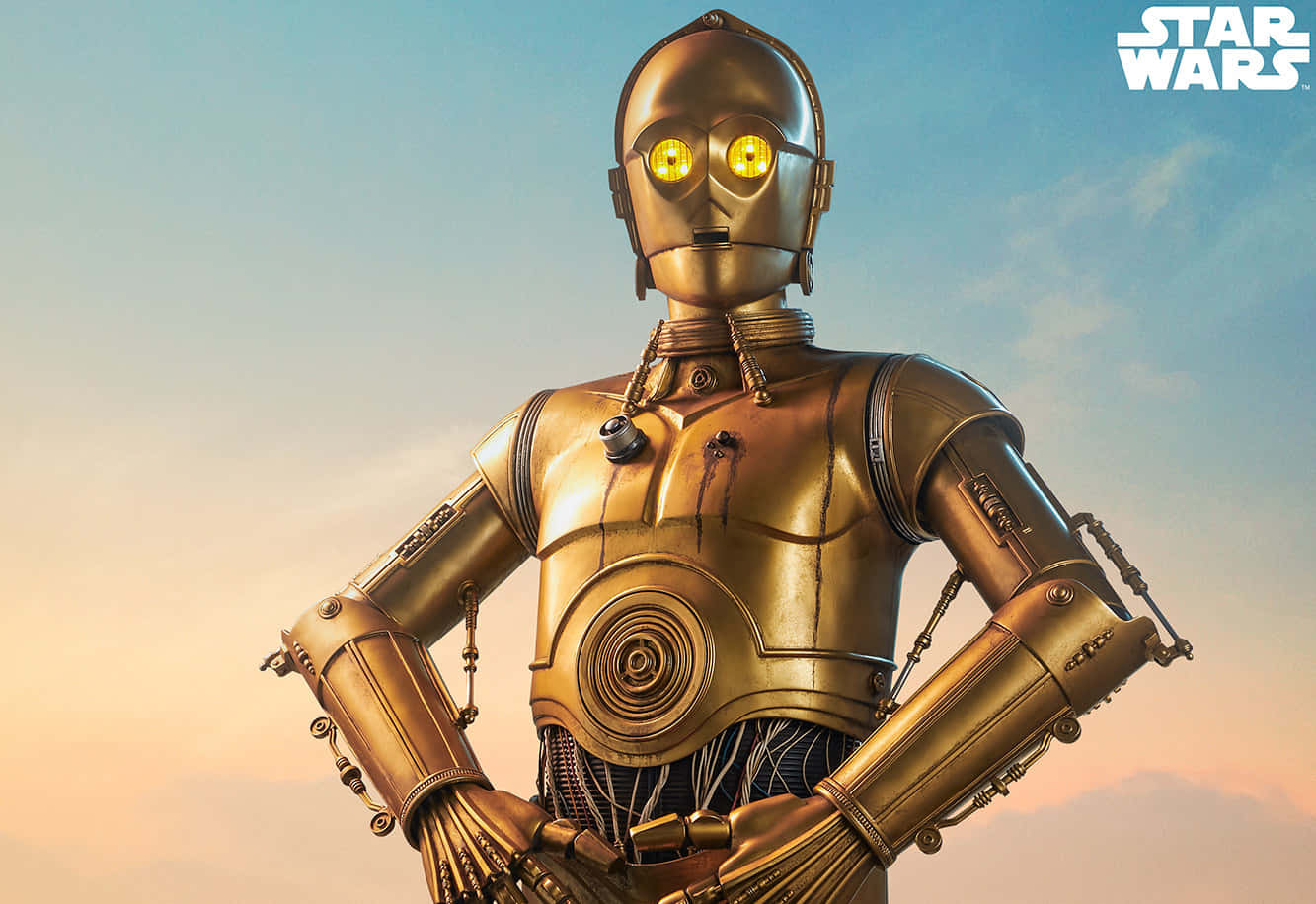 C-3PO, golden, soft sunset sky, HD Desktop Wallpaper