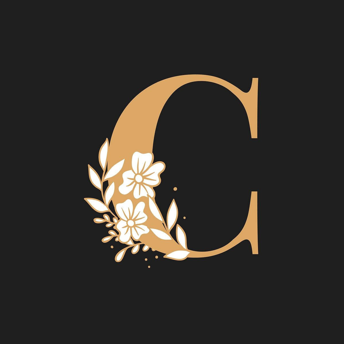 letter C, gold, floral design, SD Desktop Wallpaper