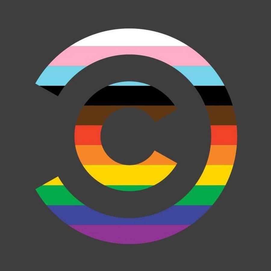 letter C, rainbow pride flag stripes, dark gray background, SD Desktop Wallpaper