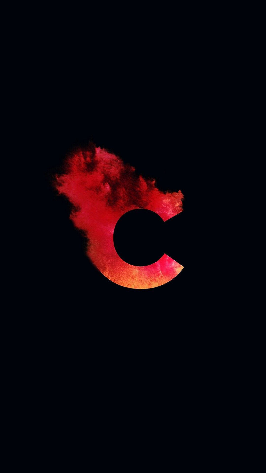 fiery red, orange powder explosion, letter C, Full HD Phone Wallpaper