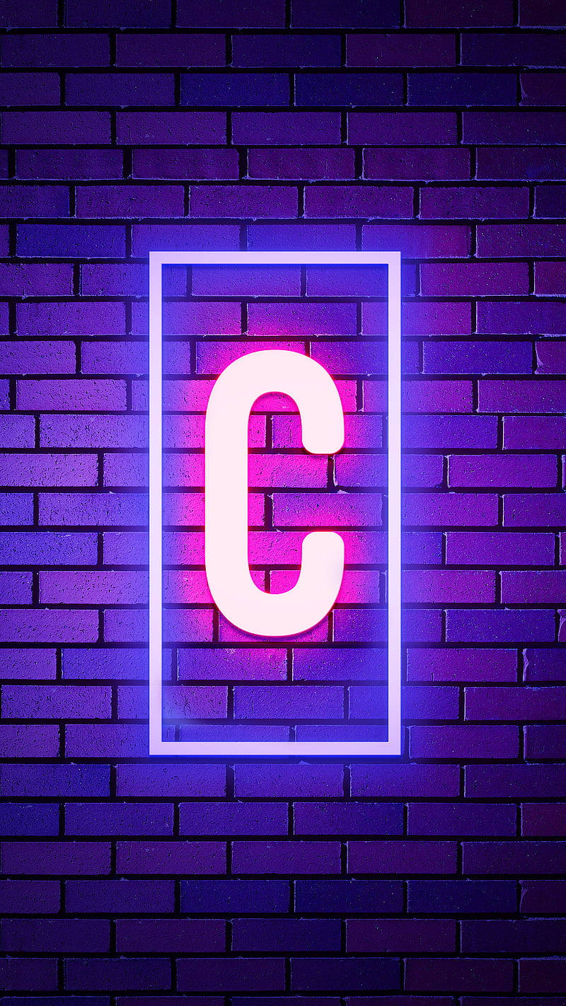 Letter C, neon light, pink and blue light, HD Phone Wallpaper