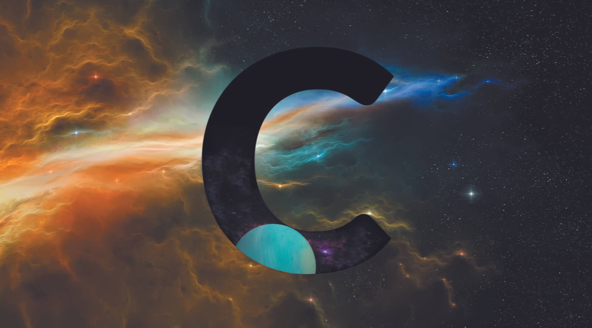 Letter C, galaxy, cosmic nebula, Full HD Desktop Wallpaper