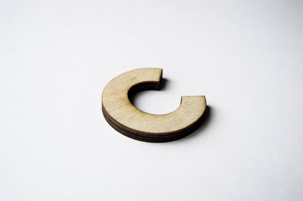 wooden letter C, minimalist, white surface, SD Desktop Wallpaper
