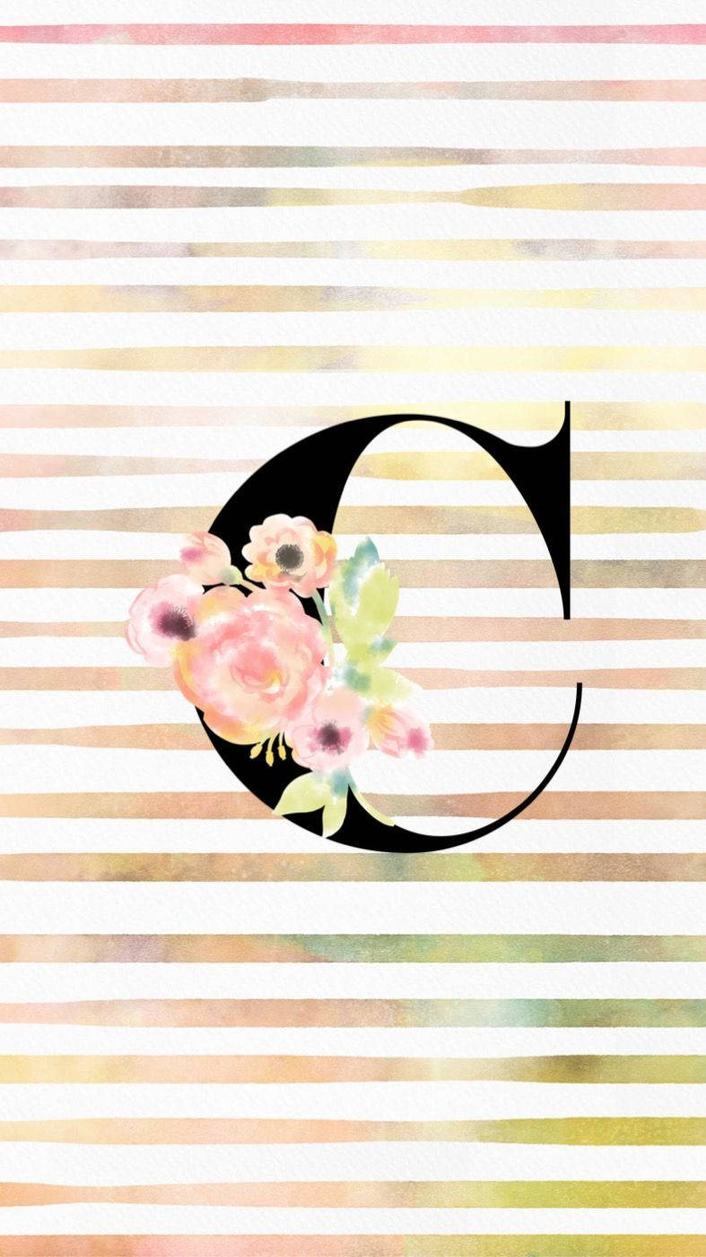 Letter C, flower, black, HD Phone Wallpaper