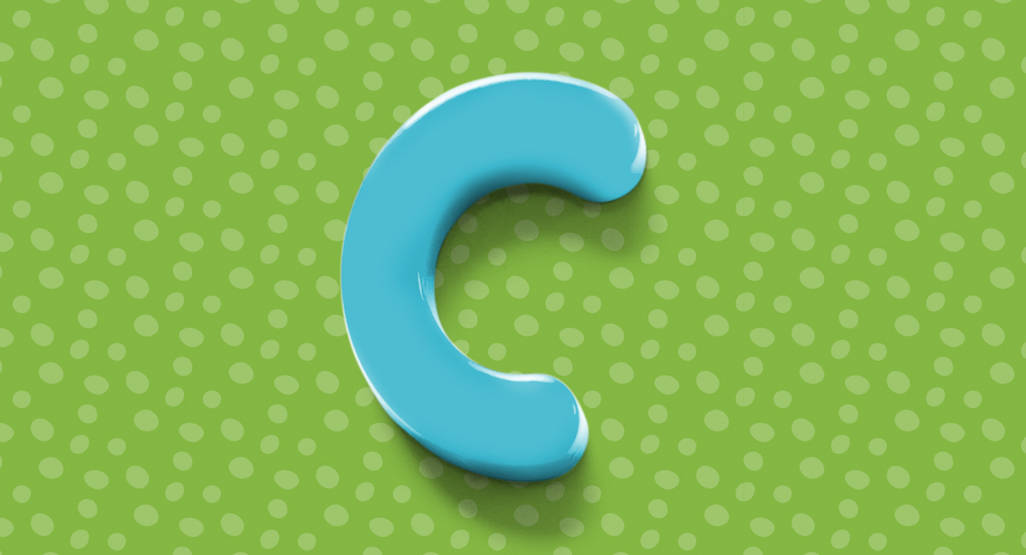 letter C, glossy blue, green background, SD Desktop Wallpaper