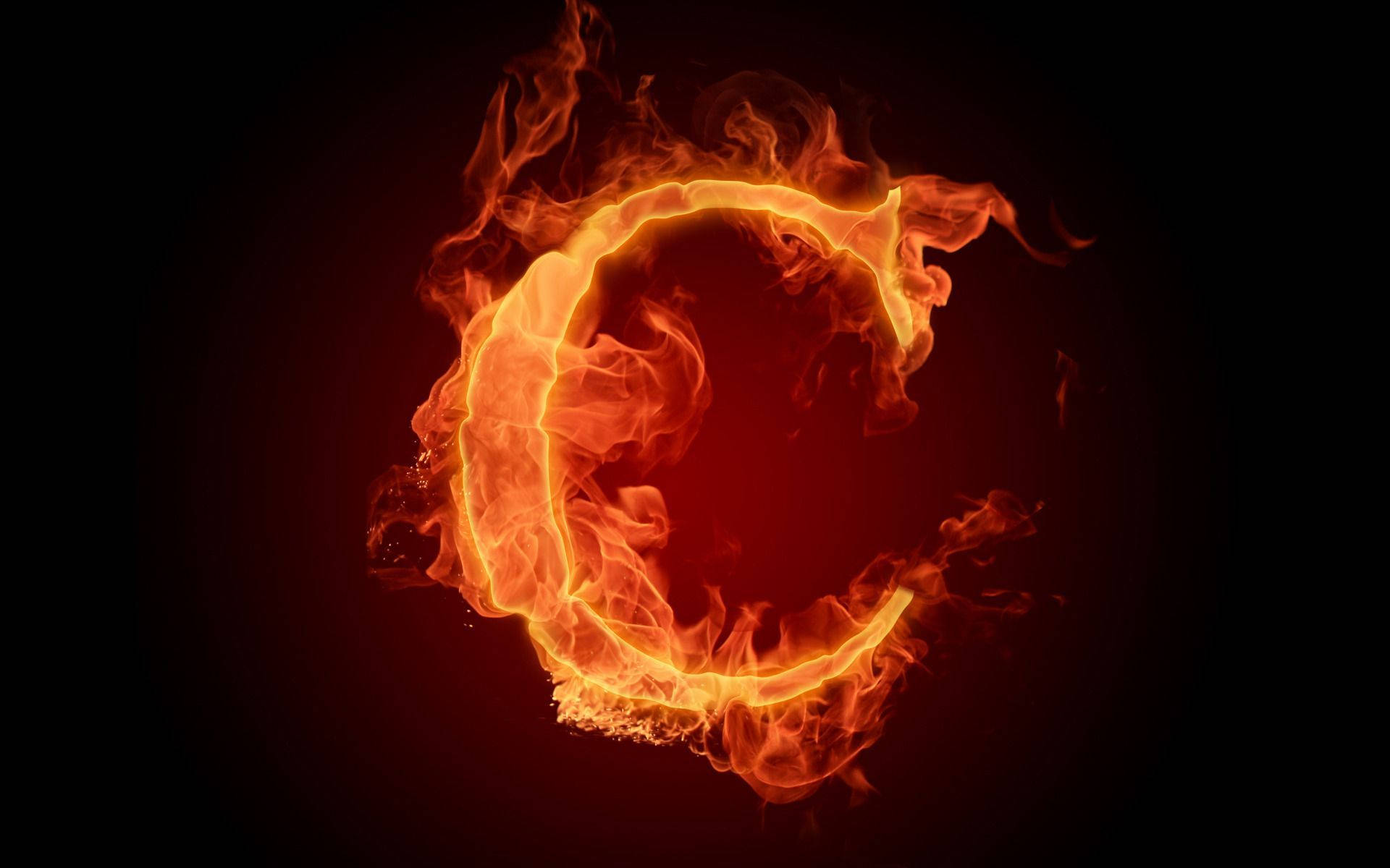 Letter C, raging orange flame, vibrant orange, Full HD Desktop Wallpaper