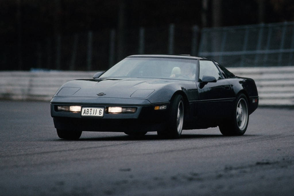 C4 Corvette, black, wet asphalt track, SD Desktop Wallpaper