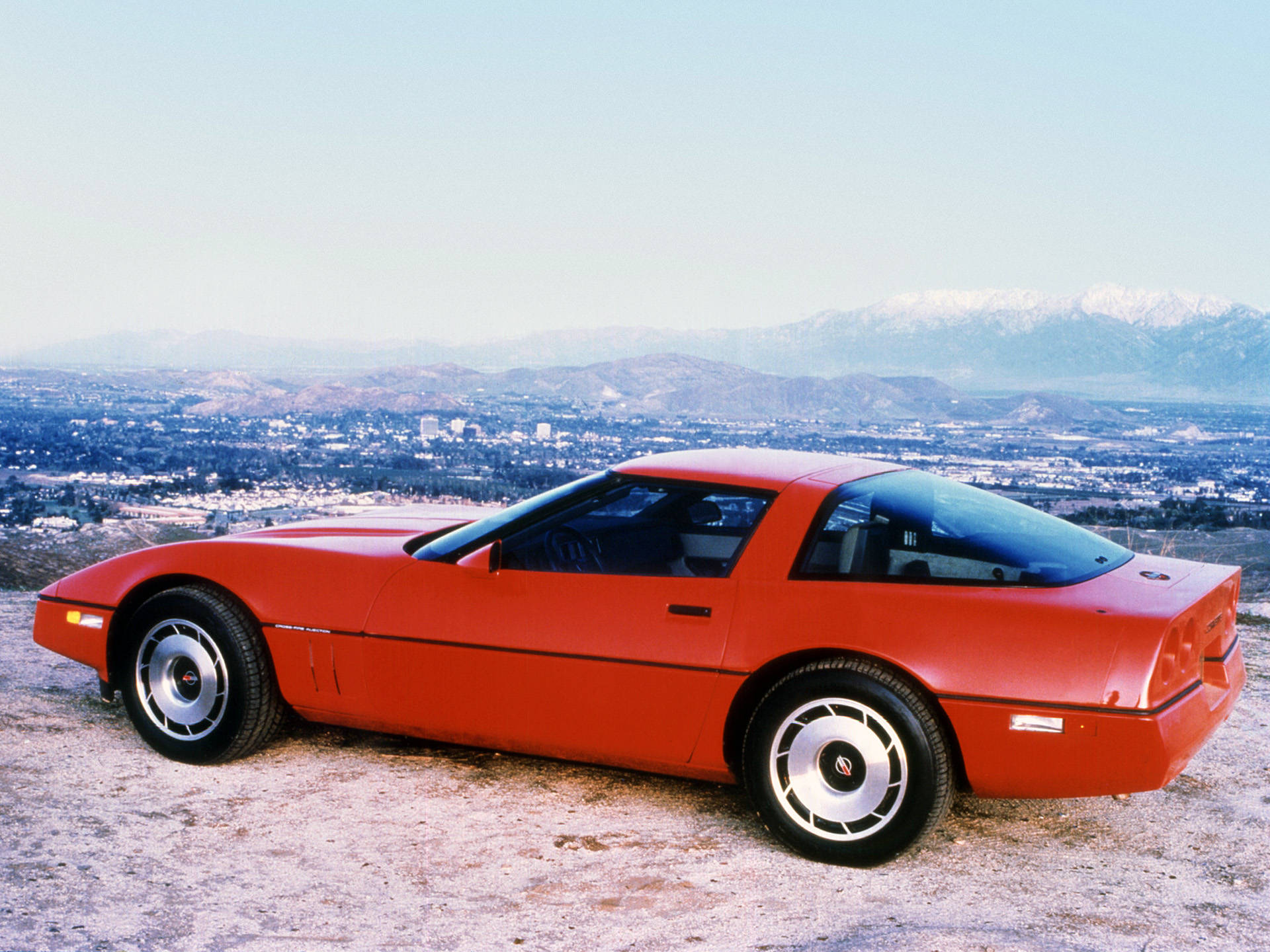 Red C4 Corvette, vintage vibes, hill, Full HD Desktop Wallpaper