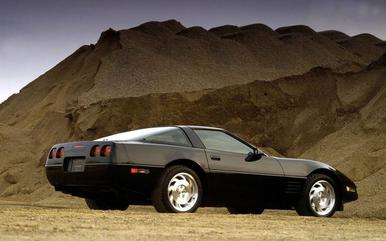C4 Corvette, black, dusty terrain, HD Desktop Wallpaper