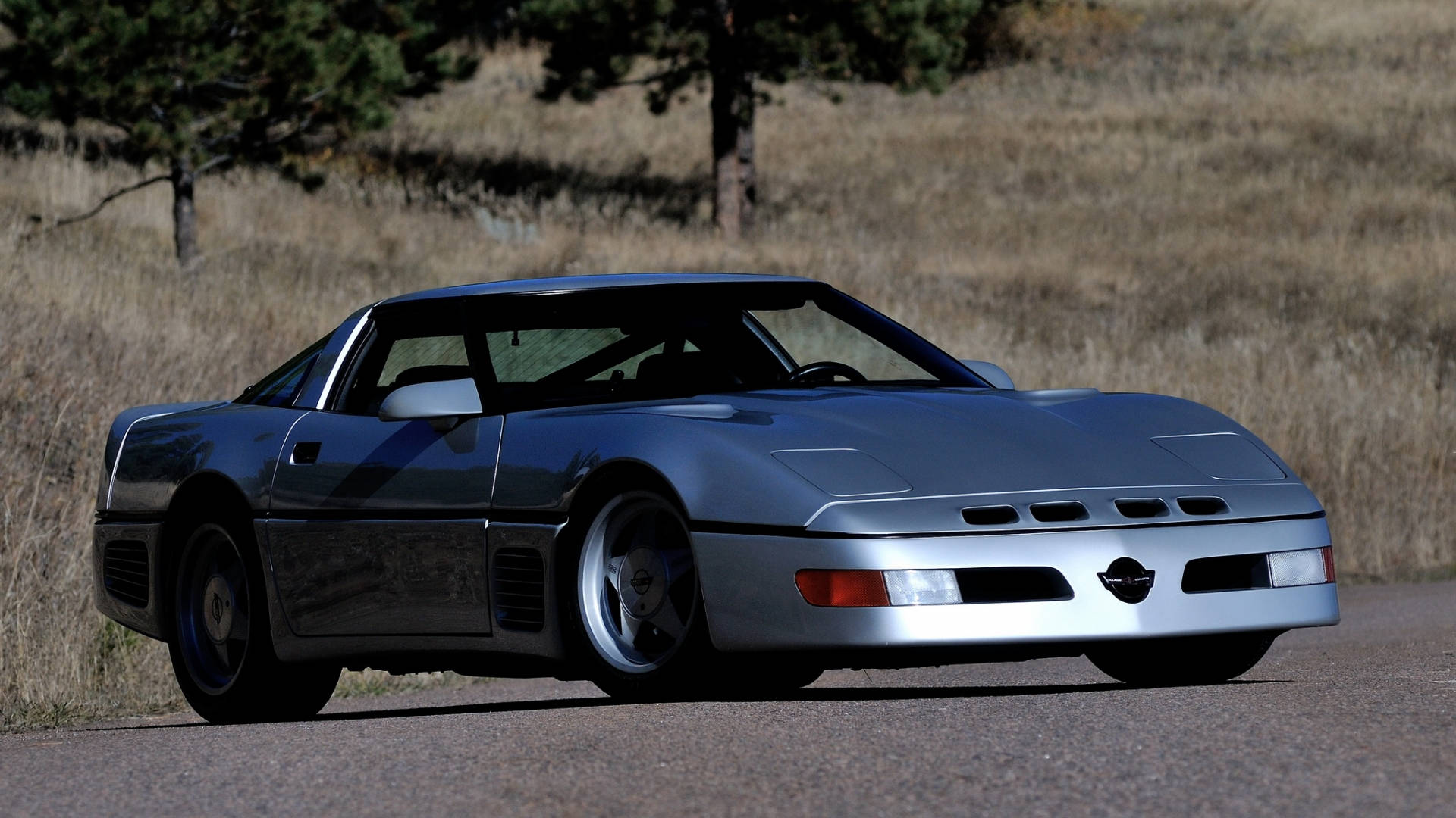 C4 Corvette, silver, gravel road, Full HD Desktop Wallpaper