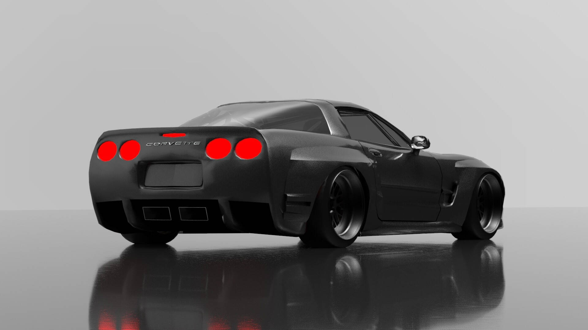 C4 Corvette, matte black, glowing red taillights, Full HD Desktop Wallpaper