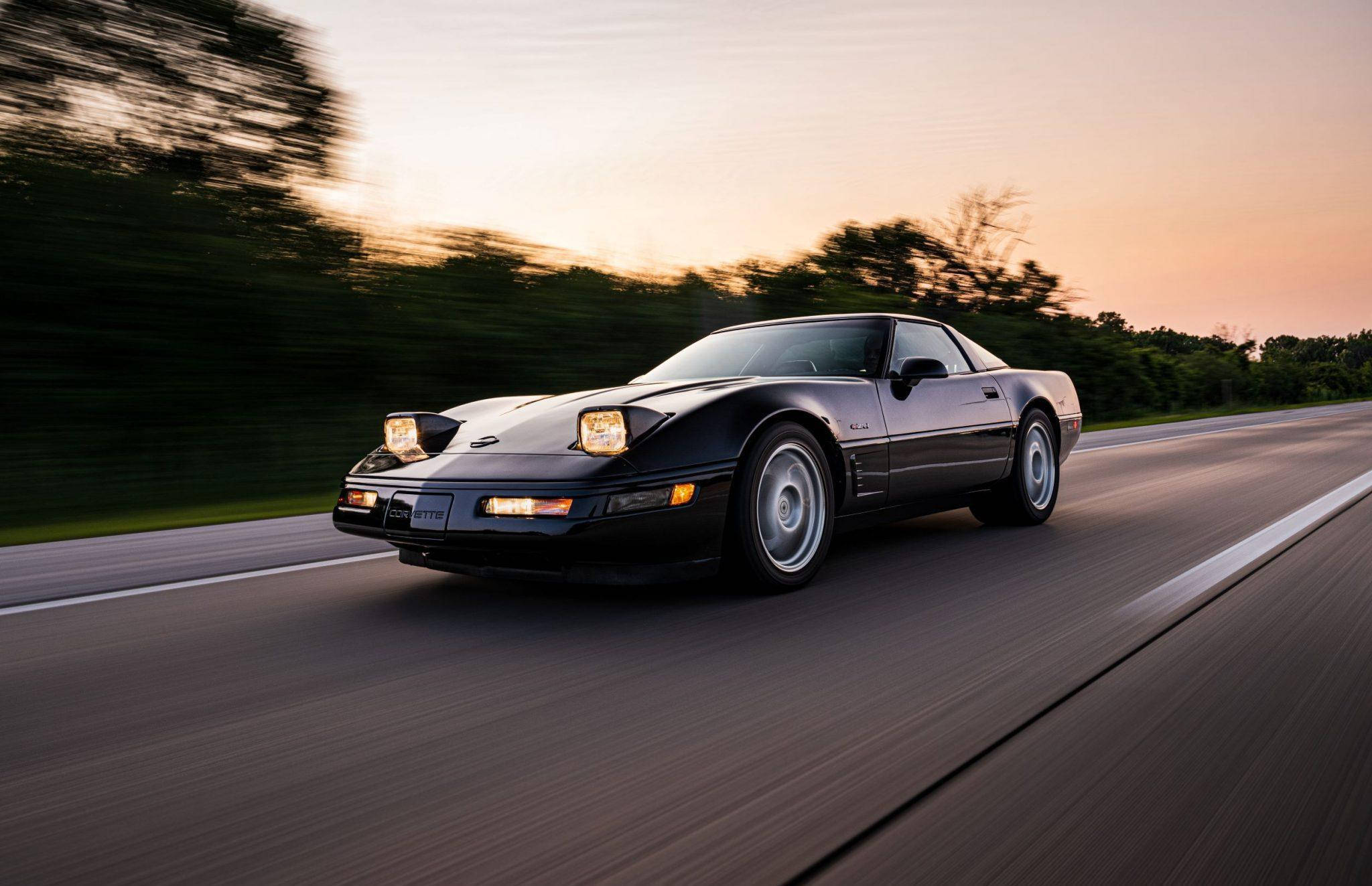 C4 Corvette, black, highway, Full HD Desktop Wallpaper