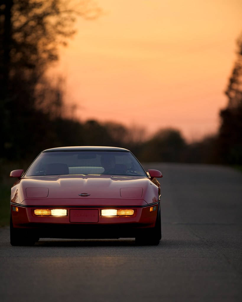 C4 Corvette, red, sunset, SD Phone Wallpaper